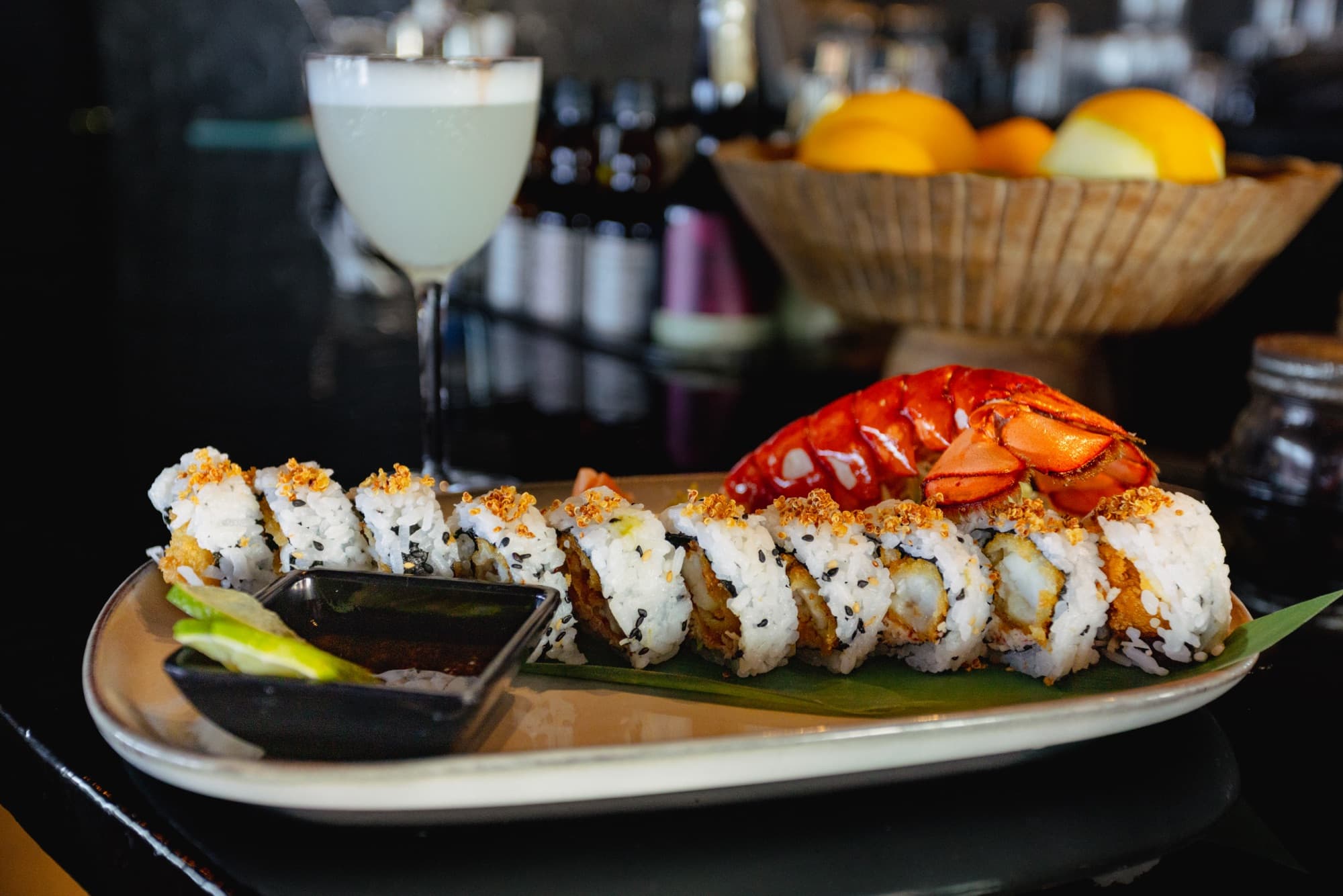 Sushi bar spread from above