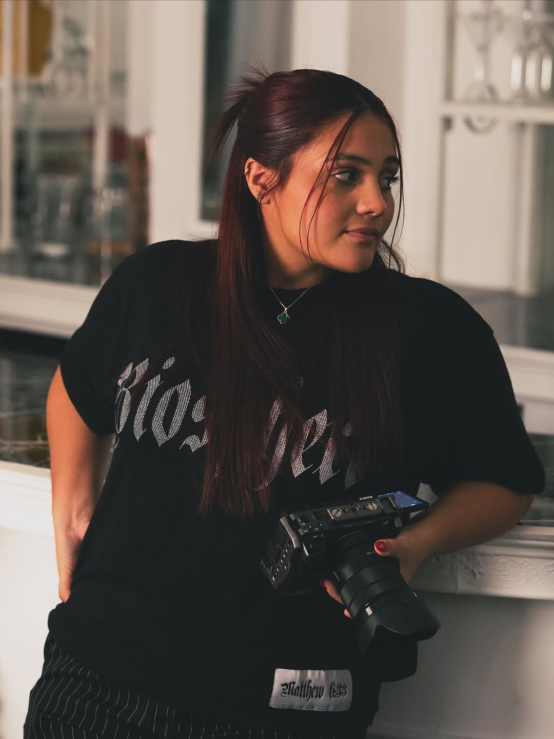 Salome with her cinema camera between takes